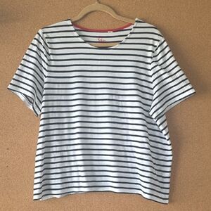 Boden Cotton Striped Short Sleeve Top Women’s Sz 16/18  Black White Breton Tee